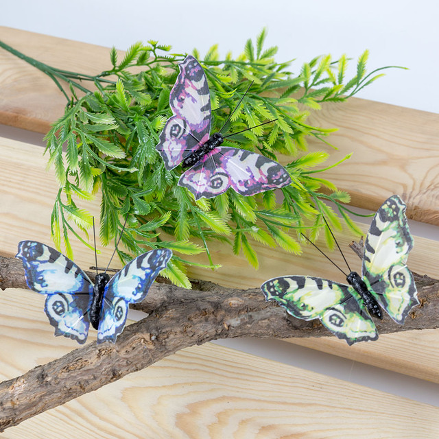 6pc Feather Fake Butterfly Wedding Photography Balcony Decoration Pastoral  home Dragon Flower pot Christmas home decoration